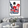 Plakat: Grafika z symbolem londynu i flagą wielkiej brytanii