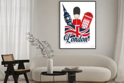 Plakat: Grafika z symbolem londynu i flagą wielkiej brytanii