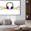 Plakat: Grafika ze słuchawkami i nutami na białym tle