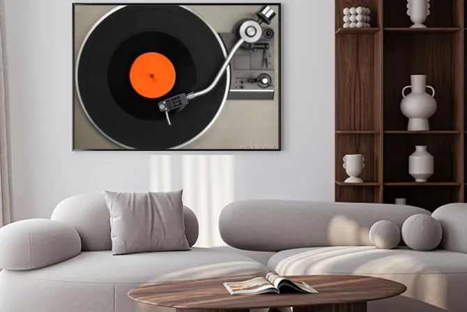 Plakat: Gramofon z płyty winylowej