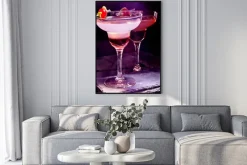 Plakat: Granat napój z wiśni na czarnym tle. karta cocktail 90.