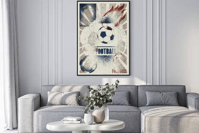 Plakat: Granatowa piłka nożna i napisy