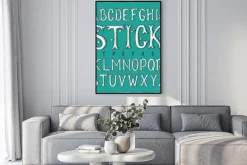 Plakat: Graphic handmade type made of stylized wooden sticks. white on