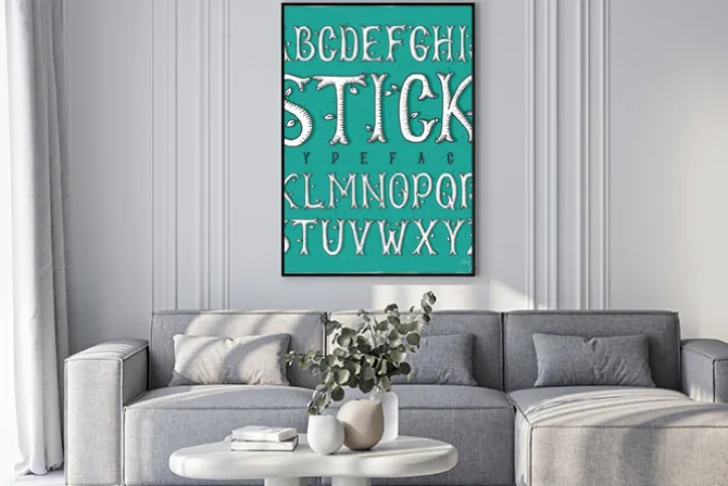 Plakat: Graphic handmade type made of stylized wooden sticks. white on