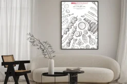 Plakat: Grilled meat and vegetables top view frame. vector illustration.