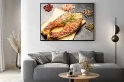 Plakat: Grillowany filet z łososia na gorąco kromek chleba i przyprawy