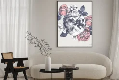 Plakat: Hand drawn card with full moon and flowers