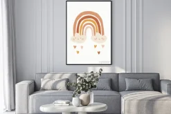 Plakat: Hand drawn infantile cute rainbow and smiling clouds on a neutral