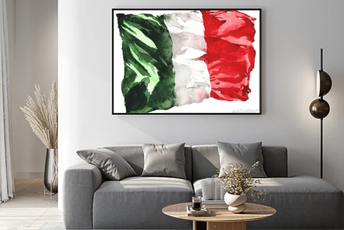 Plakat: Hand-drawn watercolor flag of italy - a realistic , fluttering