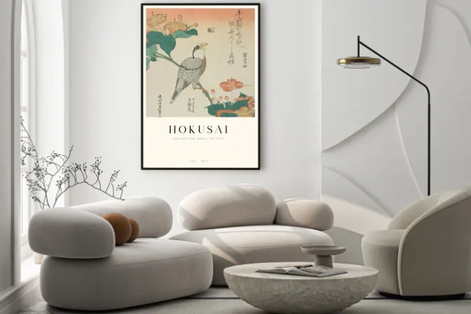 Plakat: Hokusai reprodukcja mirabilis jalapa i grubodziób