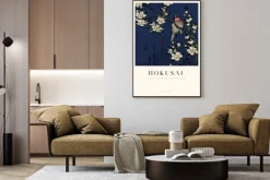 Plakat: Hokusai reprodukcja robin na gałęzi kwitnącej wiśni