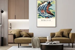 Plakat: Hokusai wodospad i yoshitsune myjący swojego konia