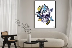Plakat: Human dead head with exotic butterflies. watercolor for halloween,