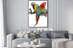 Plakat: Illustration drawing of green wing macaw birds.
