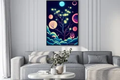 Plakat: Illustration fantasy of neon forest. glowing colorful look like