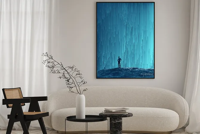 Plakat: Ilustracja mężczyzny w deszczu