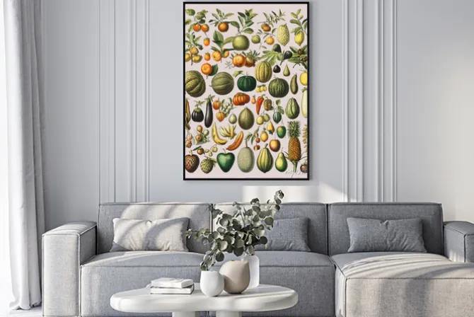 Plakat: Ilustracja owoców i warzyw w stylu vintage
