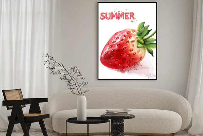 Plakat: Ilustracja truskawki na białym tle