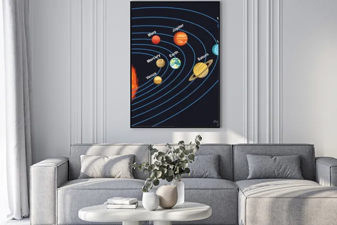 Plakat: Ilustracja układu słonecznego planet wokół słońca wykazujące