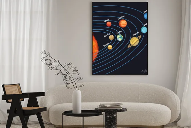 Plakat: Ilustracja układu słonecznego planet wokół słońca wykazujące