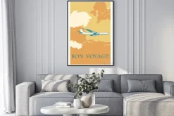 Plakat: Ilustracja vintage z samolotem i hasłem bon voyage
