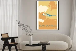 Plakat: Ilustracja vintage z samolotem i hasłem bon voyage