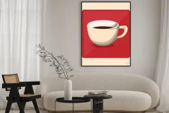 Plakat: Ilustracja z filiżanką na czerwonym tle