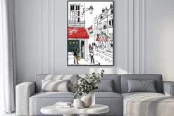 Plakat: Ilustracja z francuskiego miasteczka sceny ulicznej kawiarni