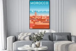 Plakat: Ilustracja z panoramą maroka w stylu retro