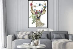 Plakat: Ilustracja z sarny z kwiatami