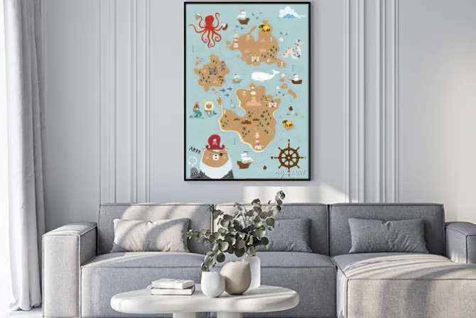 Plakat: Ilustrowana mapa piracka dla dzieci