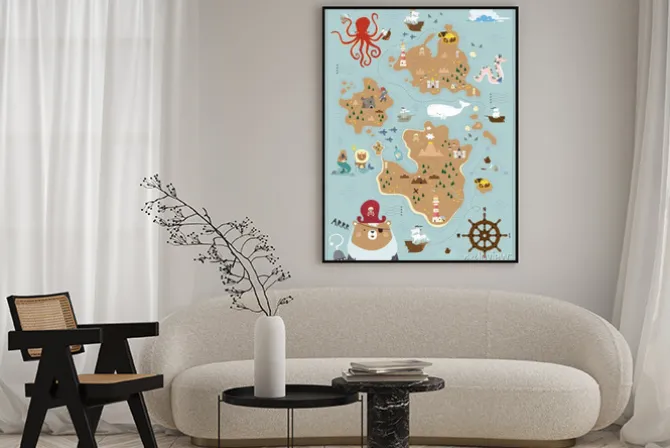 Plakat: Ilustrowana mapa piracka dla dzieci