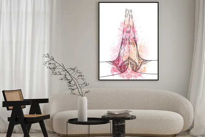 Plakat: Indian hands in mehndi in yoga meditation gesture on mandala