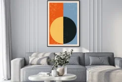 Plakat: Inspirowane bauhausem geometryczne półkola żółto-czarne