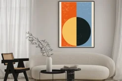 Plakat: Inspirowane bauhausem geometryczne półkola żółto-czarne