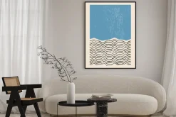 Plakat: Inspirowane bauhausem geometryczna kompozycja linie i niebieskie