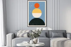 Plakat: Inspirowane bauhausem kompozycja geometryczna z teksturowym tłem