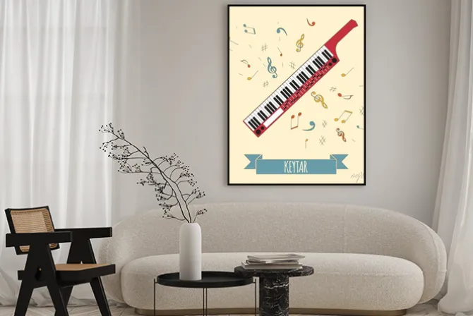 Plakat: Instrumenty muzyczne szablonu graficznego. keytar.