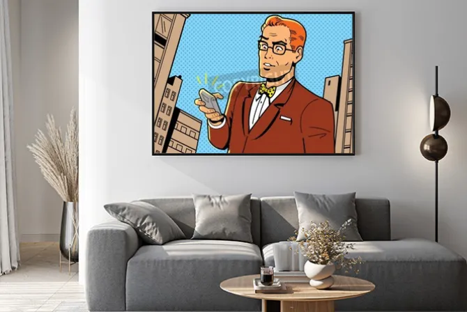 Plakat: Ironiczny ilustracja 1940 lub 1950 retro mężczyzna w okularach,