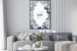 Plakat: Japanese cuisine banner template. sushi hand drawn vector illustrations.