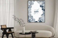 Plakat: Japanese cuisine banner template. sushi hand drawn vector illustrations.