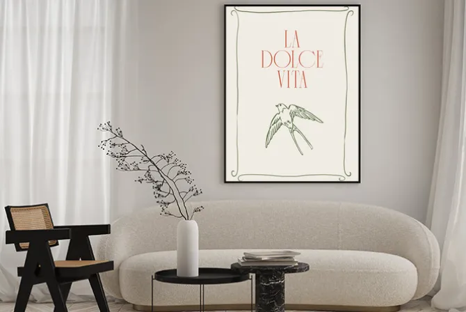 Plakat: Jaskółka i napis la dolce vita
