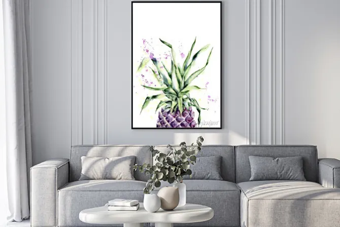 Plakat: Jasny akwarela ananas