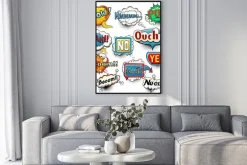 Plakat: Jasny komiks dymki krzyki, frazy, dźwięki wektor