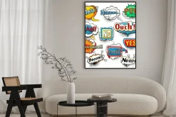 Plakat: Jasny komiks dymki krzyki, frazy, dźwięki wektor