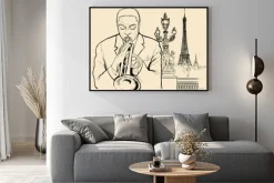 Plakat: Jazzowy trębacz na alexander most w paryżu (pióro rysunek tuszem)