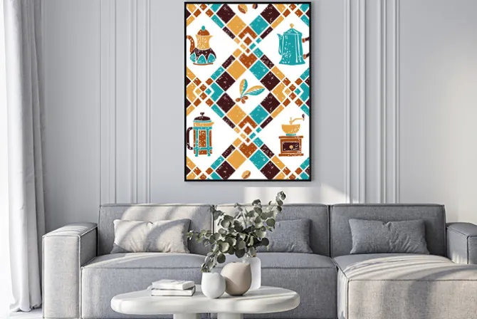 Plakat: Jednolite wzór argyle i ekspresy do kawy