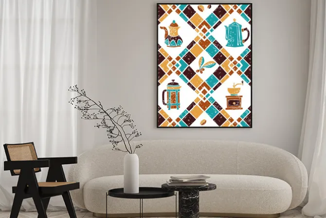 Plakat: Jednolite wzór argyle i ekspresy do kawy