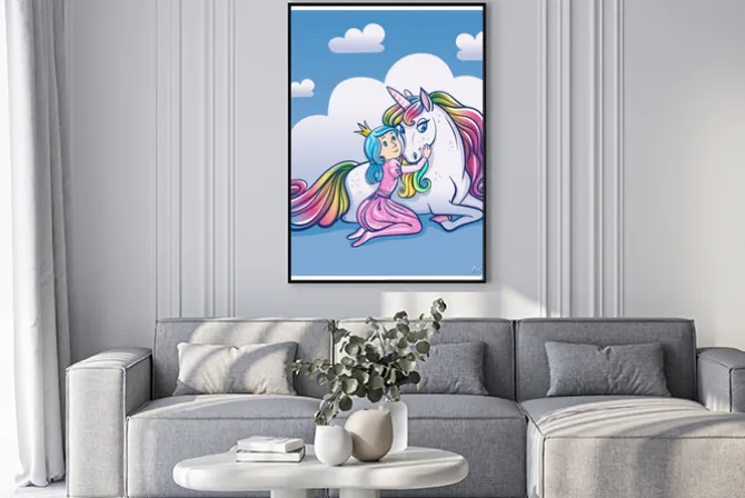 Plakat: Jednorożec z księżniczką