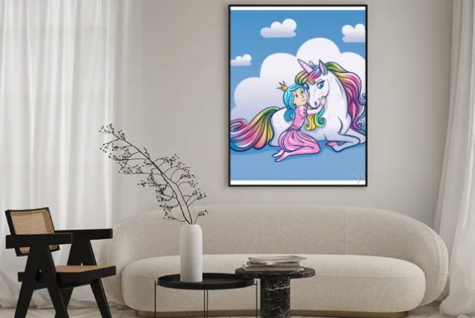 Plakat: Jednorożec z księżniczką